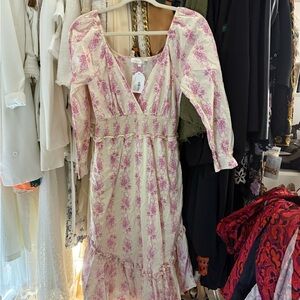 LoveShackFancy Pink and Cream Ruffled Maxi Dress